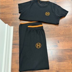 Hermes Black Pajama Set with Orange Details